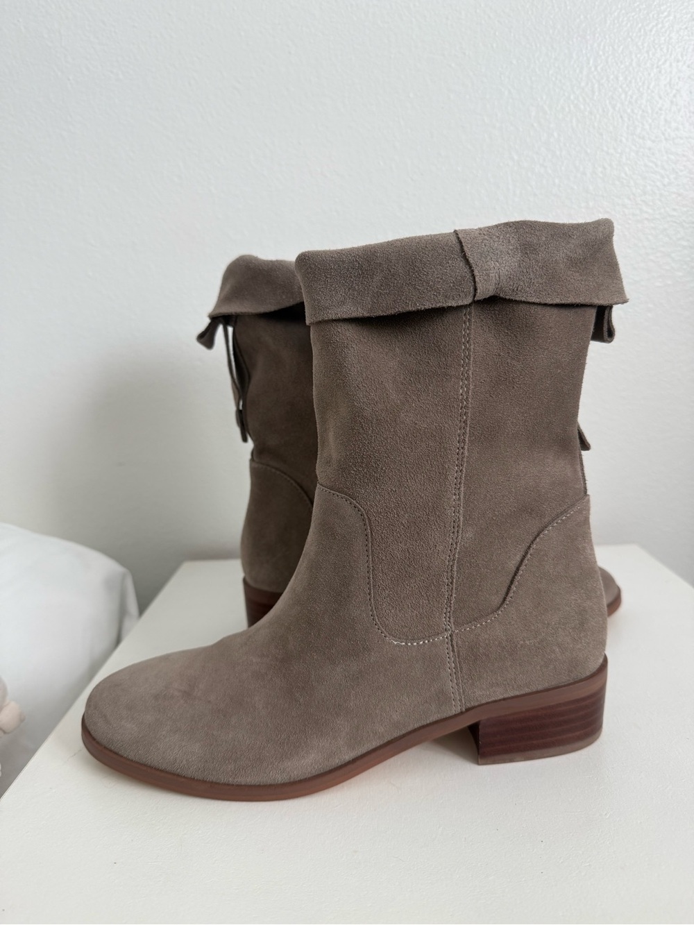 Sole Society Taupe Suede Fold-Over Ankle Boots